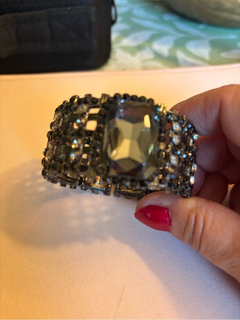 Crystal Statement Cuff Bracelet - Gunmetal Gray